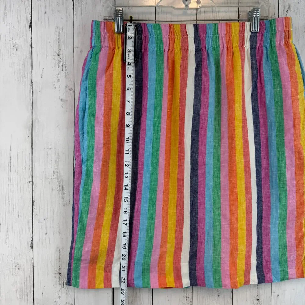 J. Crew Rainbow Stripe Linen Pull-on Knee-Length Skirt Pockets AO793 Size Large - Picture 13 of 15
